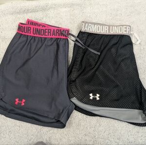 Under Armour Women's Black and Gray Athletic Running Shorts Lot Of 2 Sz Medium